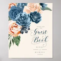 Roses Blue/Peach Wedding Guest Book ID584