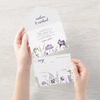 Purple Floral Wedding Invitation RSVP Attached