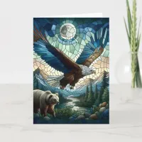 Mosaic Bear and Eagle in the Mountains Ai Art Card