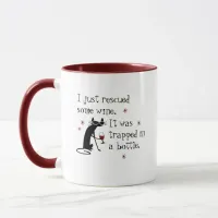Rescued Some Wine Funny Quote with Black Cat Mug