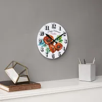 Sublime Watercolor Red Poppies Happy Retirement Round Clock