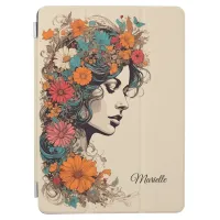 Retro Girl with Flowers in her Hair Mousepad iPad Air Cover