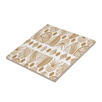 Caribbean Tribal Mudcloth: White, Gold Ceramic Tile