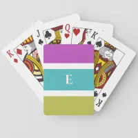 Simple Modern Color Block Striped Monogrammed Poker Cards