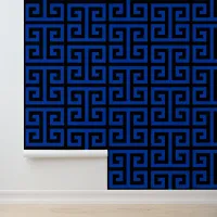 Black and Navy Blue Large Greek Key Wallpaper