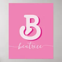 Initial Letter Stylish Hot Pink Name Monogram Poster