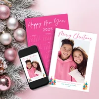 2025 Cute Bright Pink Christmas Photo Calendar Holiday Card