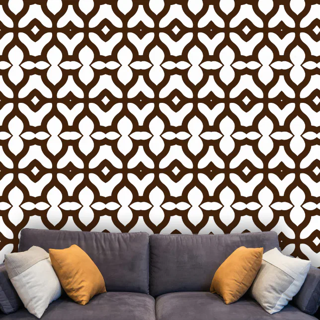 Elegant Retro Geometric Brown and White Pattern Wallpaper