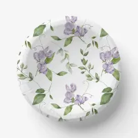 Watercolor Purple Sweet Pea Flowers Paper Bowls