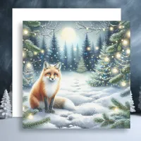 Winter Fox in a Whimsical Forest Christmas Holiday Card