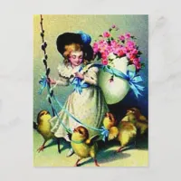 Vintage Easter Girl and Baby Chicks Holiday Postcard