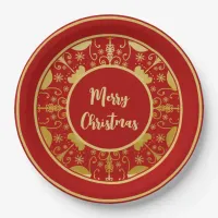 Festive Scrolls & Snowflakes Red & Gold Christmas  Paper Plates