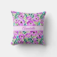 Vibrant Violet Watercolor Blooms  Throw Pillow