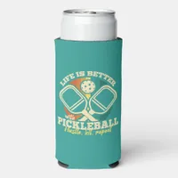 Life is Better With Pickleball Retro Graphic Style Seltzer Can Cooler