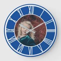 White Roman Numeral Deep Blue Add Photo Round Large Clock