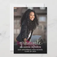 Silver Glitter Glam Graduate Script Graduation Announcement