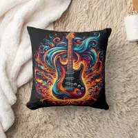 Vibrant guitar swirling with colorful melodies throw pillow