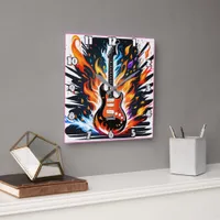 Guitar ablaze with energy in a dynamic display square wall clock