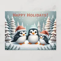 Cute Penguin Family Holiday Greeting Postcard