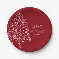 Red Christmas Tree Winter Wedding Paper Plates