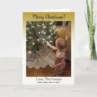 Gradient Gold Classy Merry Christmas Family Photo Card