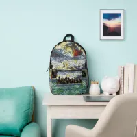 Abstract Caribbean Beach Brick Art Printed Backpack