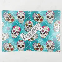 Sugar Skulls and Swirls Rose Turquoise ID725 Trinket Tray