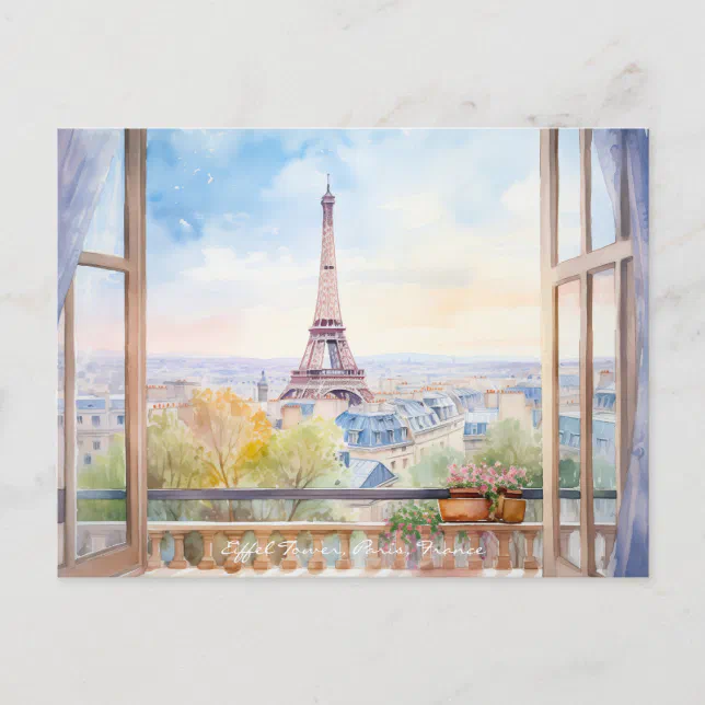 Eiffel Tower Watercolor Painting Paris Travel Art Postcard