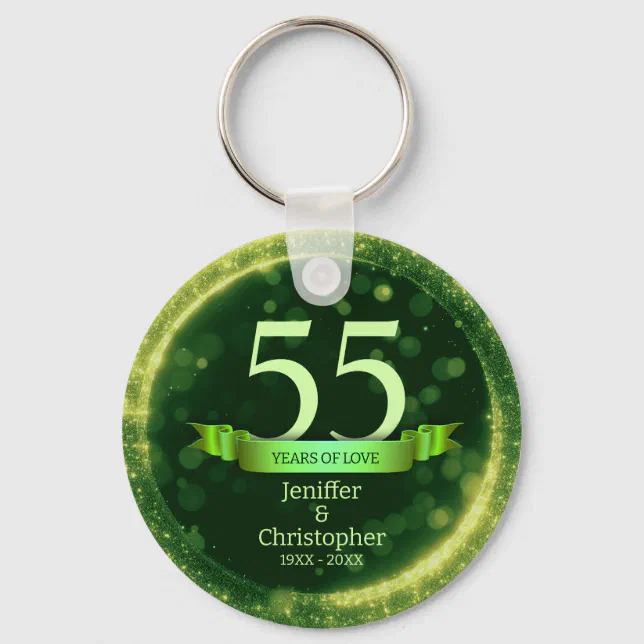 Green Glitter Edit Year Wedding Anniversary Keychain