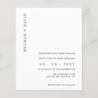 Budget Simple Modern White Wedding Invitation