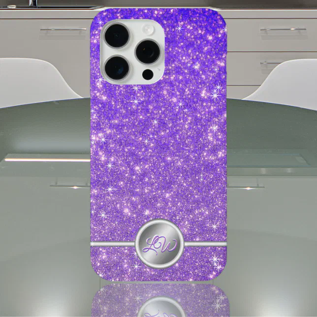 Purple sparkling glitter monogram phone case