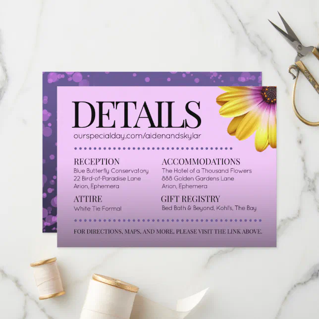 Elegant Golden Daisies with Purple Glitter Wedding Program