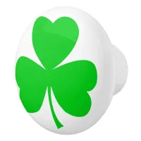 Irish Clover Shamrock Green White Ceramic Knob