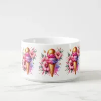 Pink and Gold Ice Cream Cone and Flowers Bowl