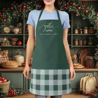 Thanksgiving Gather Fall Green & White Plaid Apron