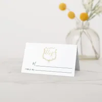 Monogrammed Gold Crest and Forest Green Wedding Place Card