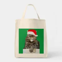Christmas Cat Humbug Photo with Santa Hat Tote Bag