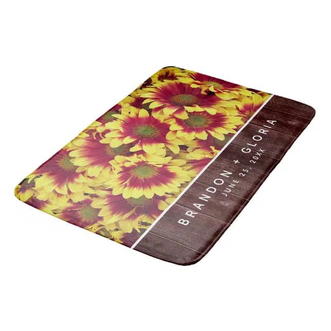 Rustic Autumn Sunflowers on Fence Wedding Bath Mat