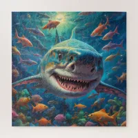 A happy Great White shark swimming - Jigsaw Puzzle