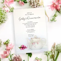 Teapot and Pink Roses Quinceanera Party Invitation