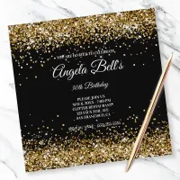 Faux Sparkly Gold Glitter Black Invitation