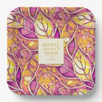 Magenta Gold Christmas Merry Pattern#21 ID1009 Paper Plates