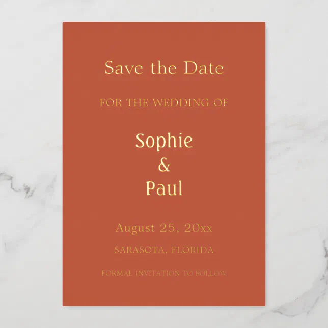 Terracotta Save the Date Foil Invitation