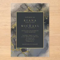 Moody Ink Charcoal Gold Abstract ID988 Acrylic Invitations