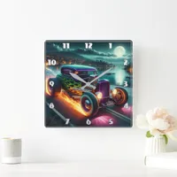 Night cruising in a classic hot rod square wall clock