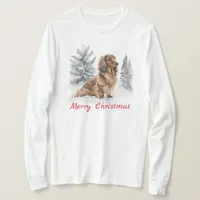 Cute Long Haired Dachshund Sausage Dog Christmas T-Shirt