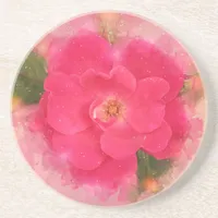 Pink Knockout Rose Watercolor  Coaster