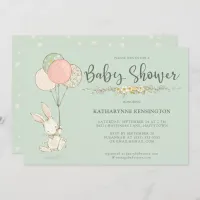 Cute Vintage Bunny Floral Baby Shower Invitation