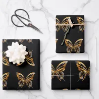 Gold butterfly on black background Wrapping Paper