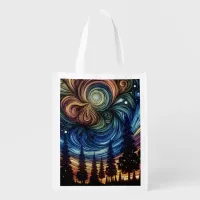 Mystical Ethereal Art with Trees and Night Sky  Grocery Bag